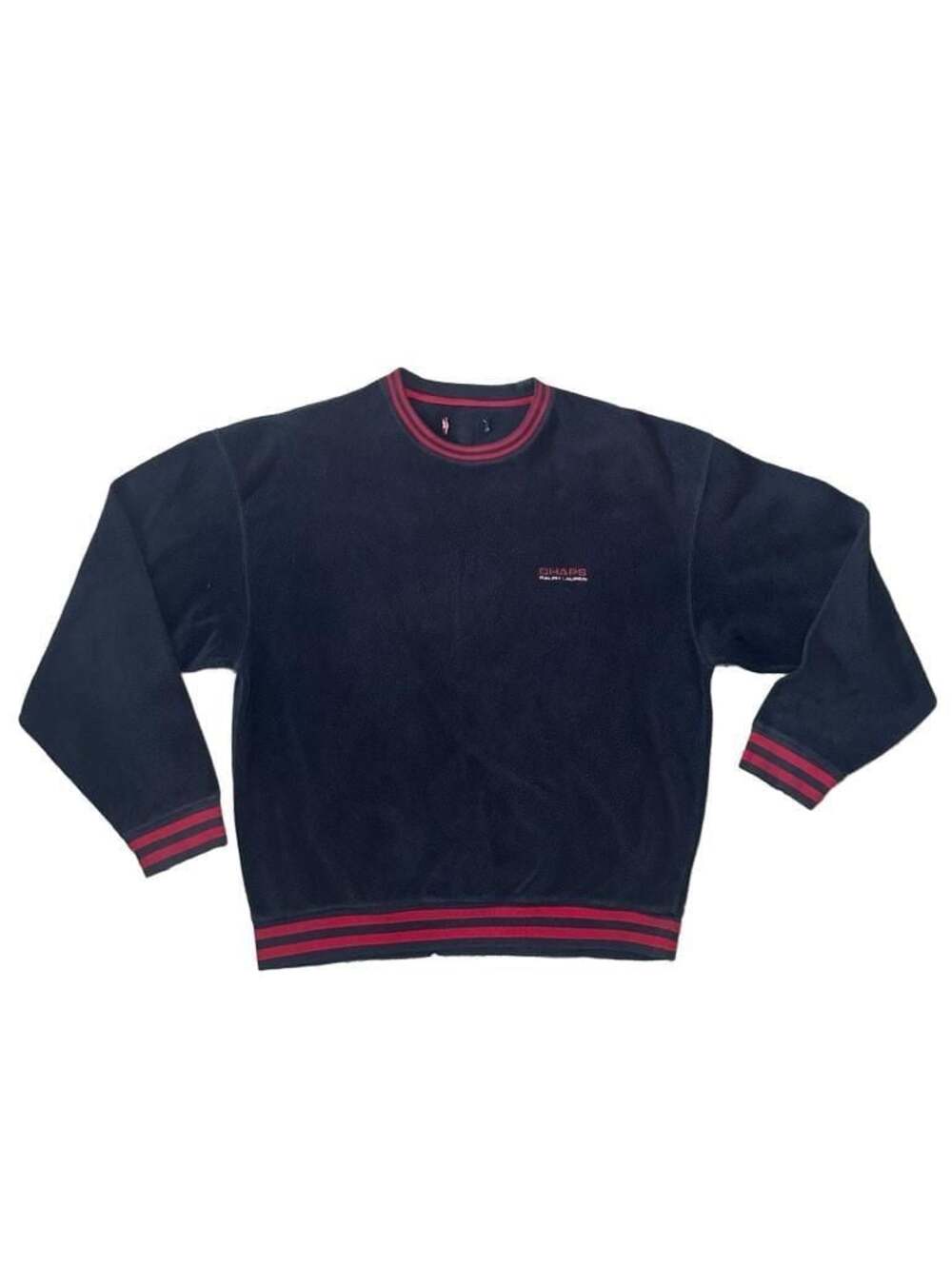Chaps Ralph Lauren Fleece Sweatshirt - Navy Blue with Red and Black Trim